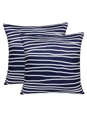 Oussum Blue Wave Printed Cotton Square Cushion Cover Boho Pillow Case Set Of 2